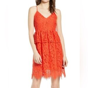 NWOT Endless Rose Orange Lace Dress Tiered Spaghetti Strap Small